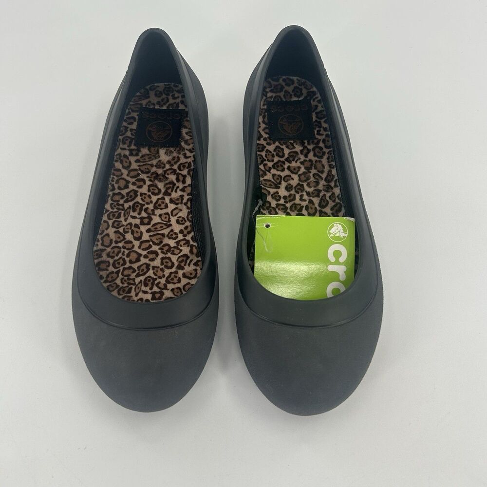 CROCS Women's Black Ballet Flats with Leopard-Print Insole